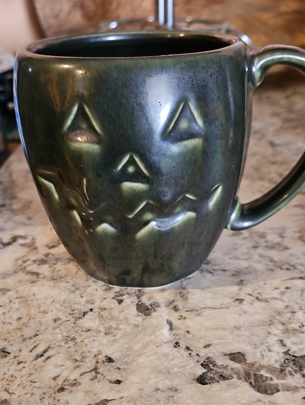 Halloween Green Glazed Pumpkin Face Ceramic Coffee Mug